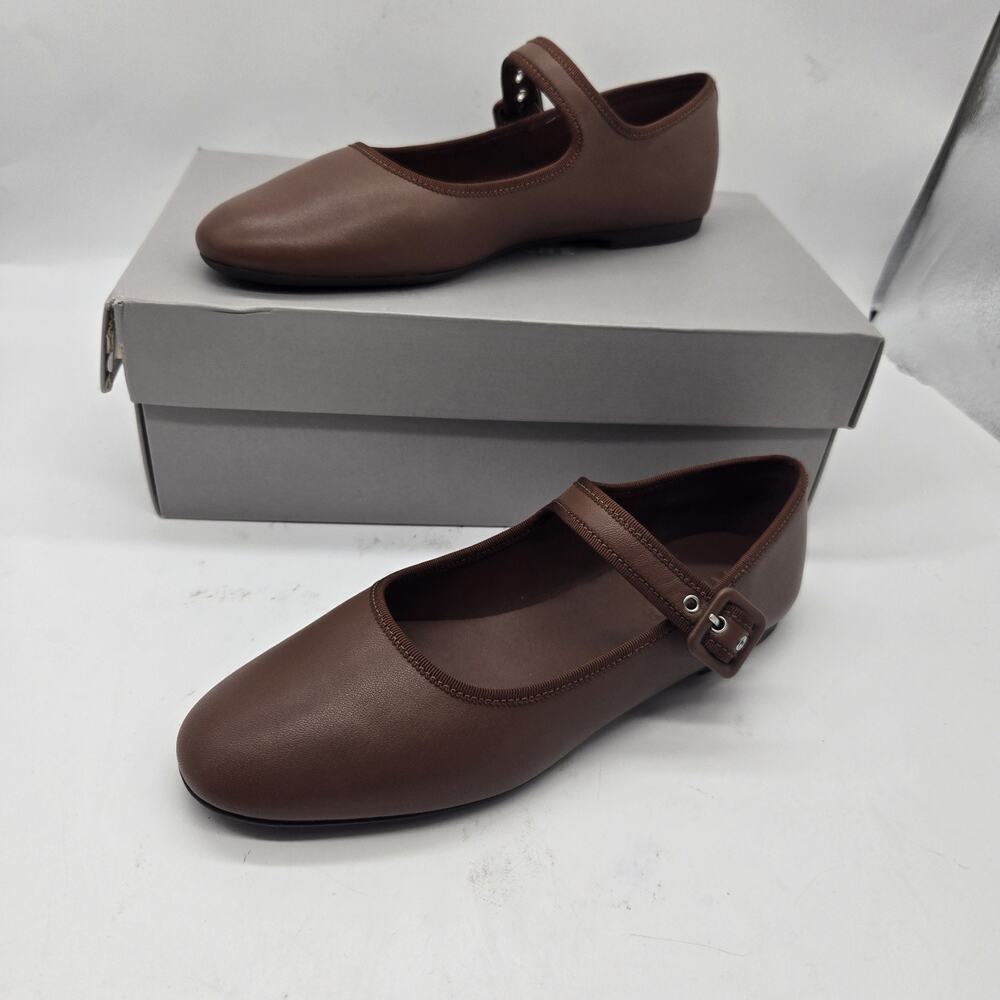 Everlane Day Buckle Mary Jane Flats Brown Leather Women's Size 6.5 NEW Classic